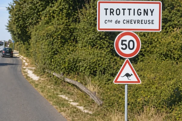 A "kangaroo panel" installed in France to make drivers slow down: up to 40 collisions per year with this animal