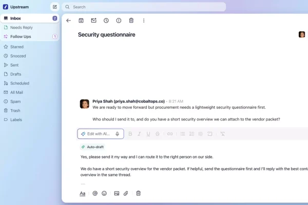 Upstream raises $3 million for its AI that connects to Gmail