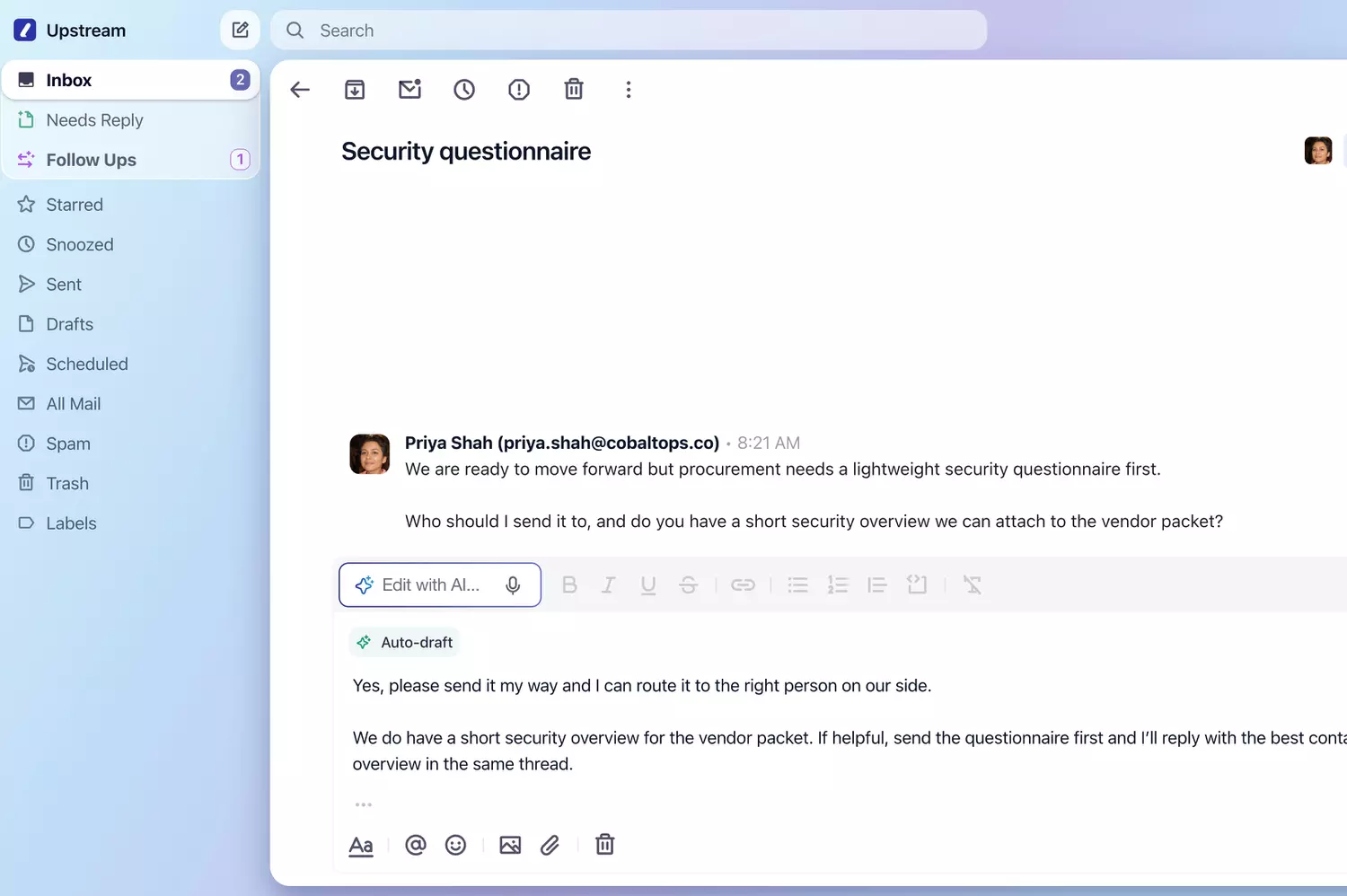Upstream raises $3 million for its AI that connects to Gmail